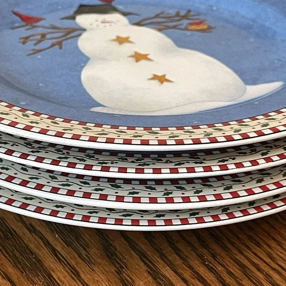 Sakura Snowman Debbie Mumm Set- 4 Christmas 8 1/4" Lunch Salad Plates Stoneware - Picture 10 of 11